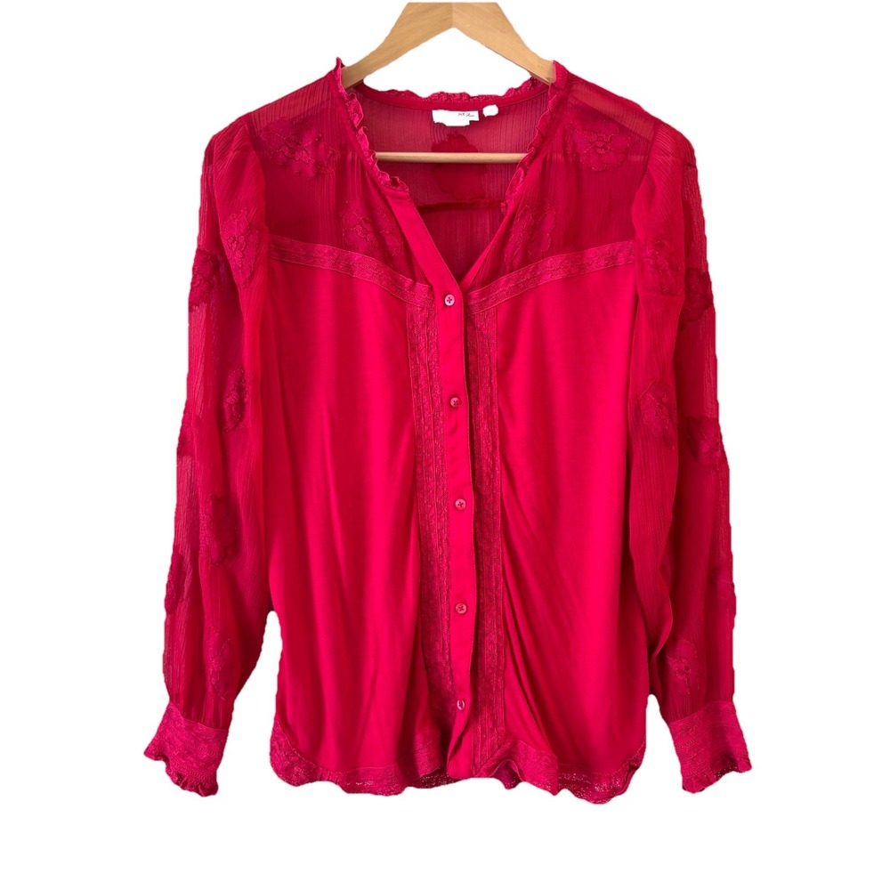 Anthropologie Meadow Rue Pink Lace Ruffle Top Size S Button Up Romantic Fairy